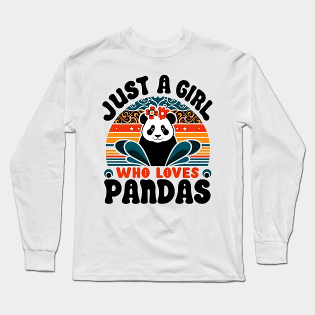 Just A Girl Who Loves Pandas Cute Kawaii Panda Womens Girls Long Sleeve T-Shirt by Helen Morgan